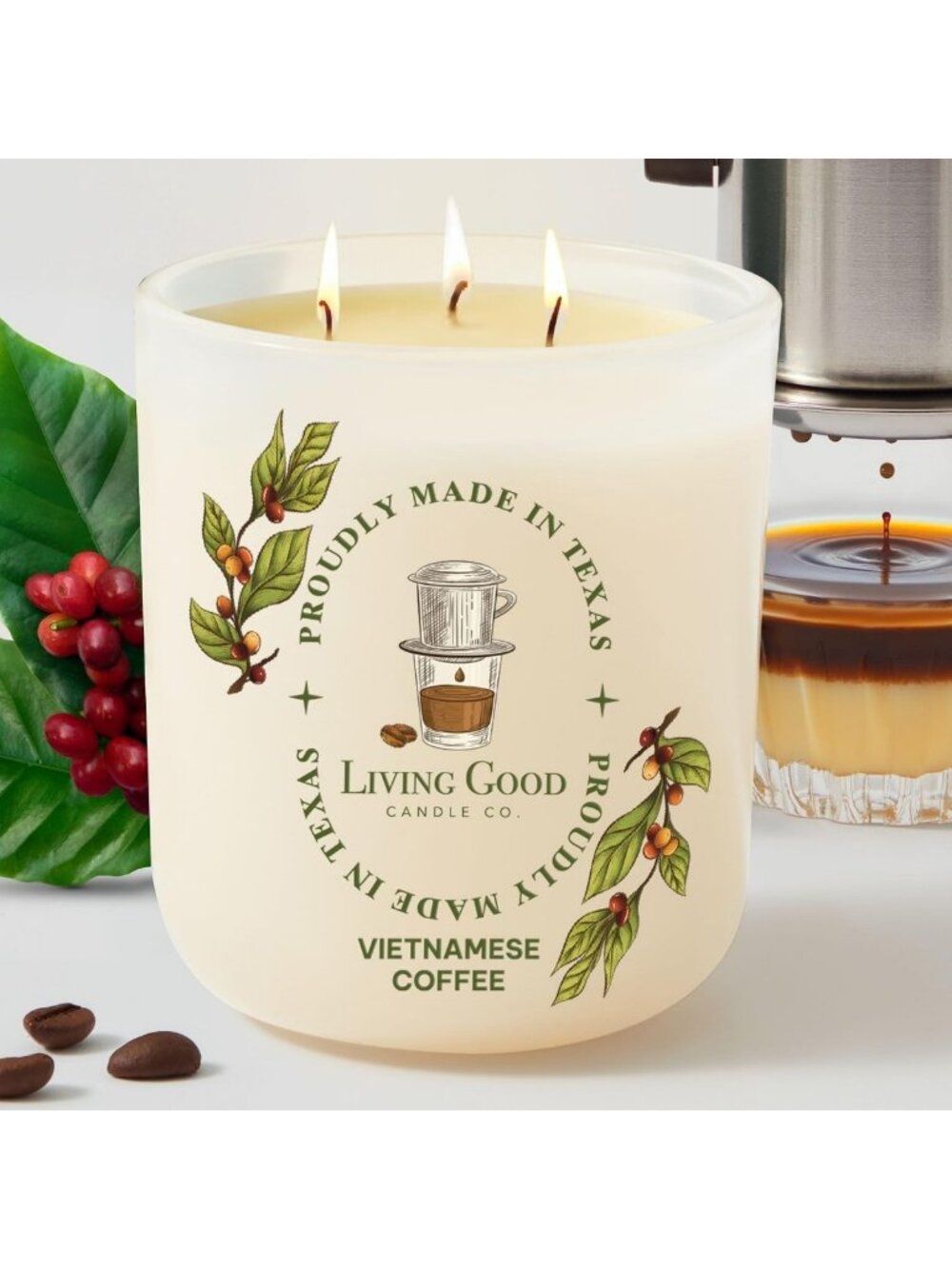 Rich Coffee Beeswax Candle - Roasted Bean & Sweet Vanilla, Long-Lasting 90+ Hr